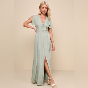 Women's Sage Green Maxi Dress with Front Buttons